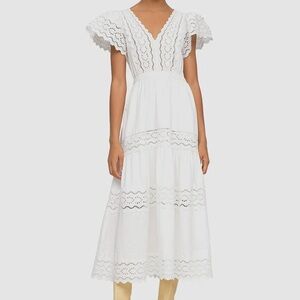 Sea New York Women's White Georgina Eyelet Flutter V-Neck Maxi Dress Size 6